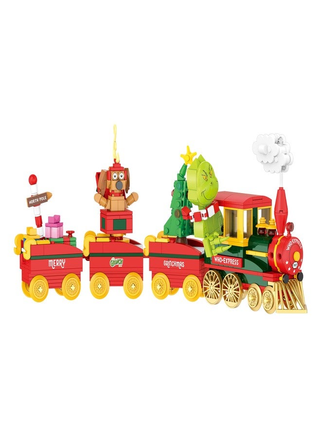 Brickcraft Dr. Seuss The Grinch Who-Express Train Building Bricks Set, 527 Pieces, Holiday Xmas Christmas Collectible with Max, Tree, and Train Cars, Fun Display Decoration Toy Gift for Kids, Fans - Image 3